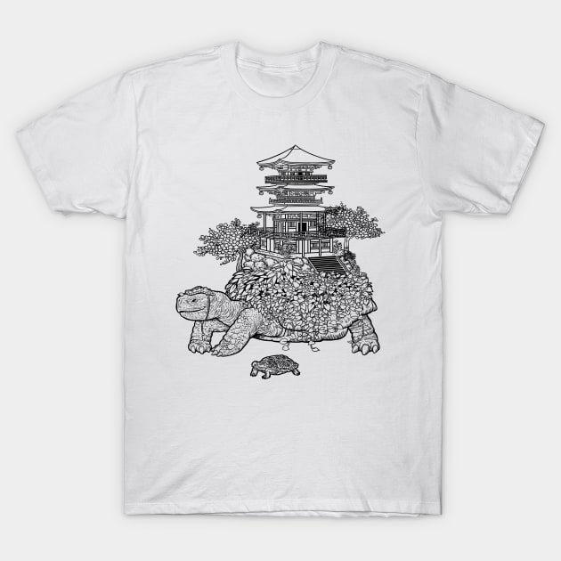 Minimalist temple turtle T-Shirt by albertocubatas